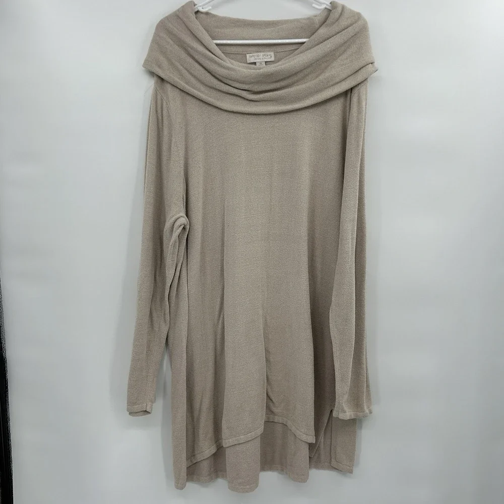 Barefoot Dreams Cozychic Ultra Lite Cowl Neck Pullover Sz 1X‎ Beige Plush Lounge